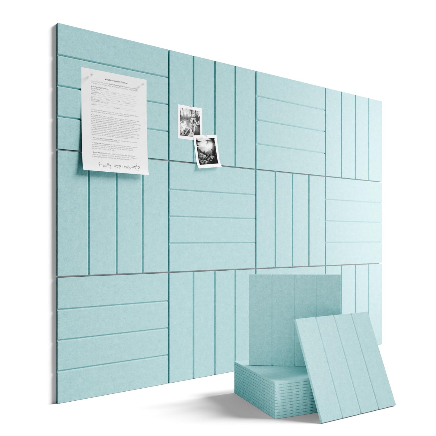 Large Felt Bulletin Board 48" x 36" Cork Board Alternative-12 Pack with 70 Safe Removable Adhesive Tabs, Cork Boards for Walls Cork Board for Home Office Classroom Pin Board-Teal Blue