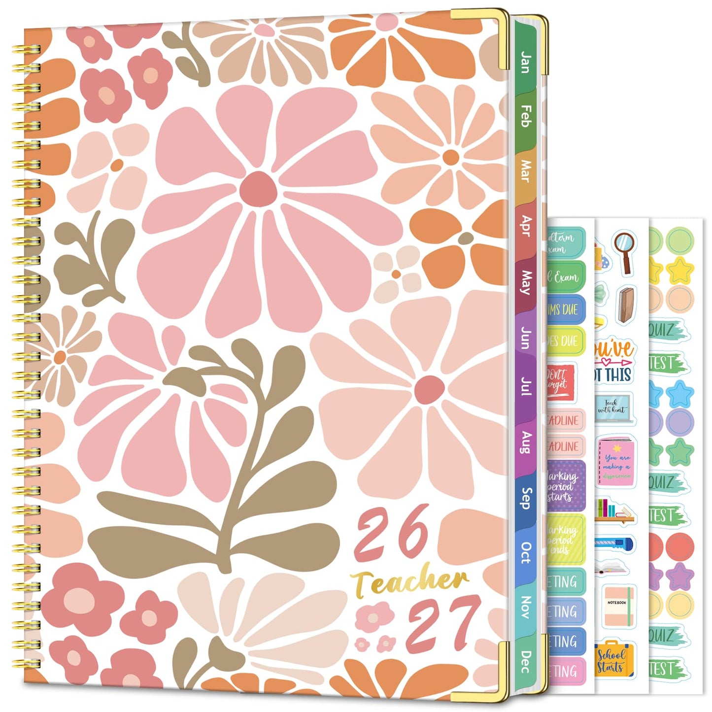 Teacher Planner 2026-2027 Academic Year, Jul.2026 - Jun.2027, 8.5" x 11" Lesson Planner Book for Teachers, Teacher Planners with Colorful Monthly Tabs, Hardcover- Pink