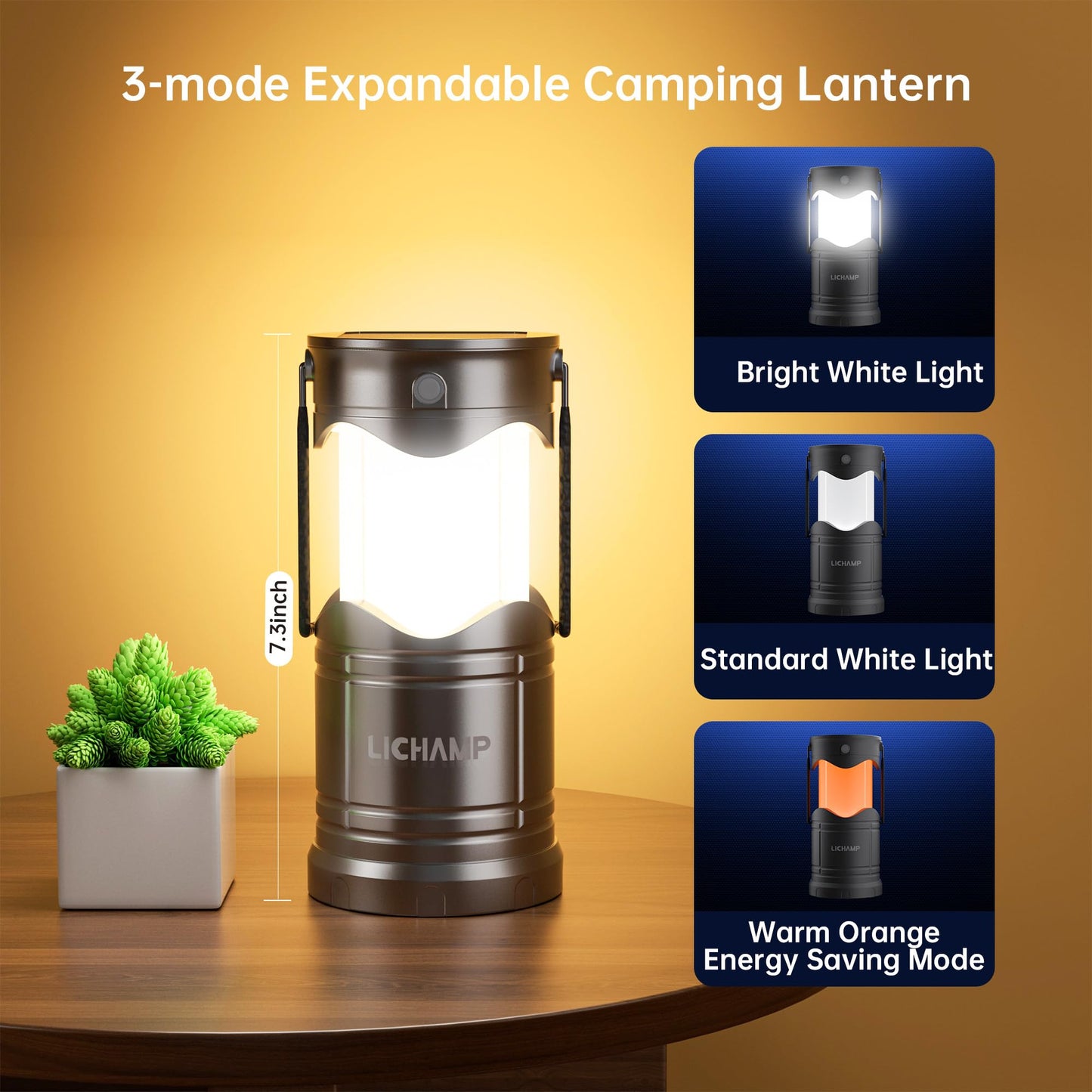 Lichamp 4-Pack Solar Camping Lanterns, USB Rechargeable LED, Battery Powered, Dark Gray, Model CLS-K004GH