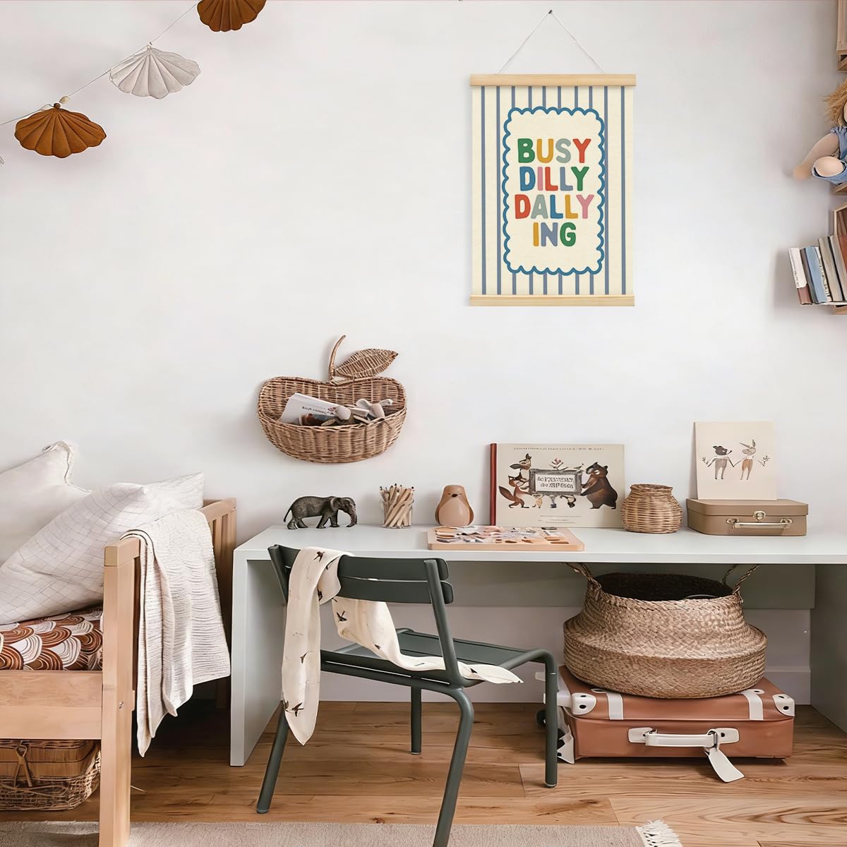 STHTTSW Playroom Wall Decor, Positive Quote Busy Dilly Dallying Art, Boho Classroom Decor, Apartment Nursery Wall Art for Toddler Boys Girls, Kids Room Baby Room Essentials, 12x16 Inches
