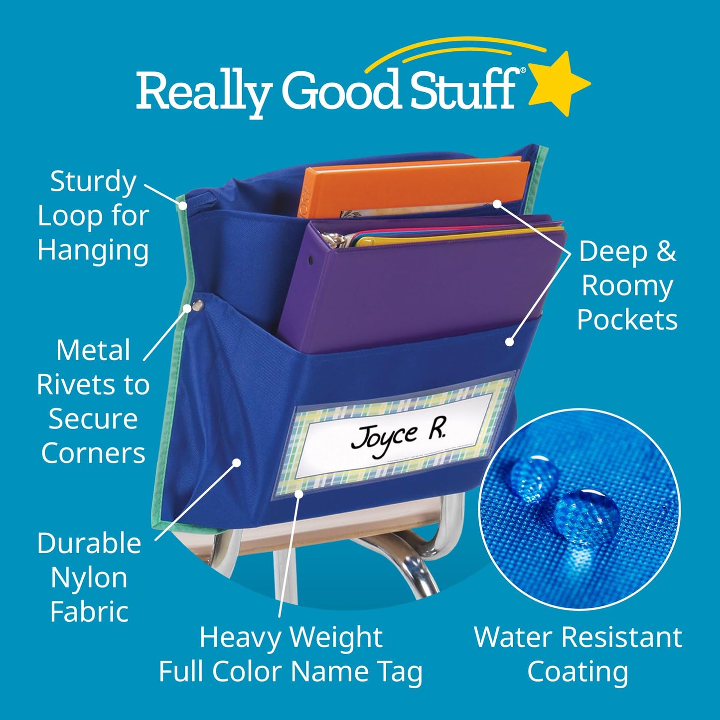 Store More Dual Storage Deep-Pocket Chair Pockets – 6 Pack – Blue/Mint
