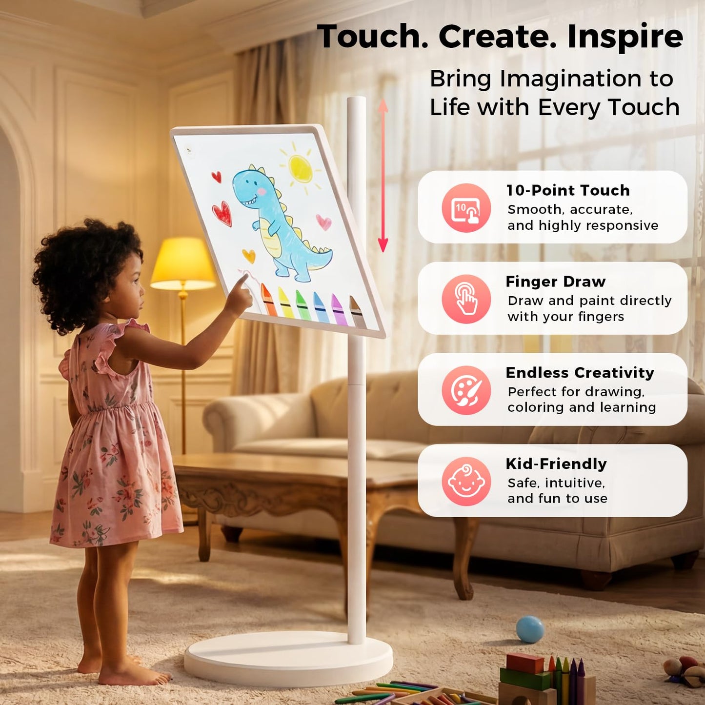 32 Inch Smart Portable TV, FHD Touch Screen Rolling Monitor on Wheels, Android 15 8GB +128GB, Wireless Tablet Display with Camera, 20W Speaker, EDLA-Certified 38,400 mAh Battery Voice Airmouse Remote