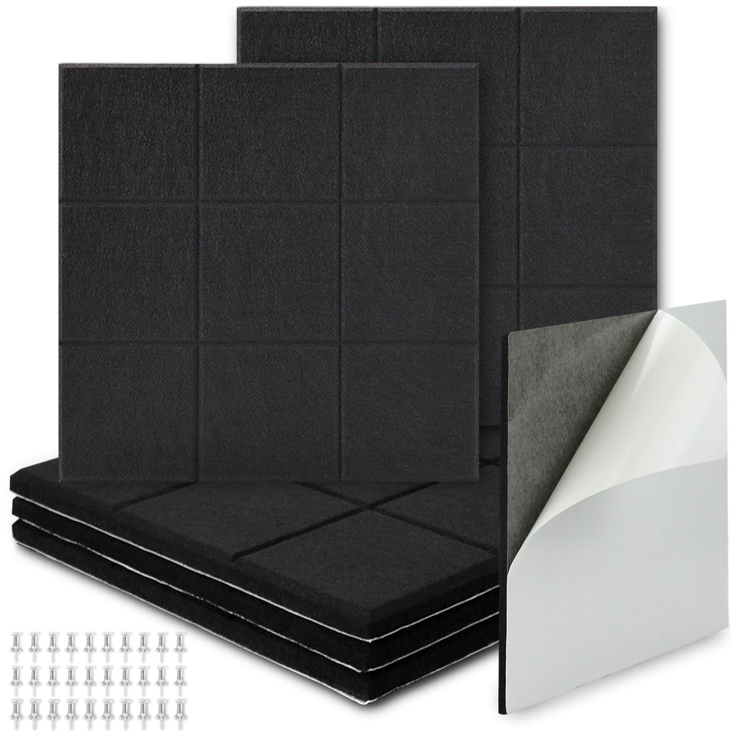 BXI Felt Bulletin Board - 12 X 12 X 0.4 Inches 6 Pcs Self-Adhesive Poster Cork Board with 30 Push Pins, Thick Pin Tiles Display Vision Board, Photo Picture Panels for Home Office Classroom Walls