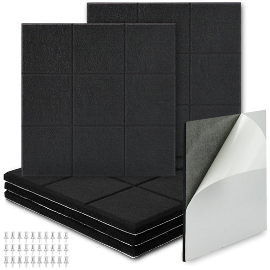 BXI Felt Bulletin Board - 12 X 12 X 0.4 Inches 6 Pcs Self-Adhesive Poster Cork Board with 30 Push Pins, Thick Pin Tiles Display Vision Board, Photo Picture Panels for Home Office Classroom Walls