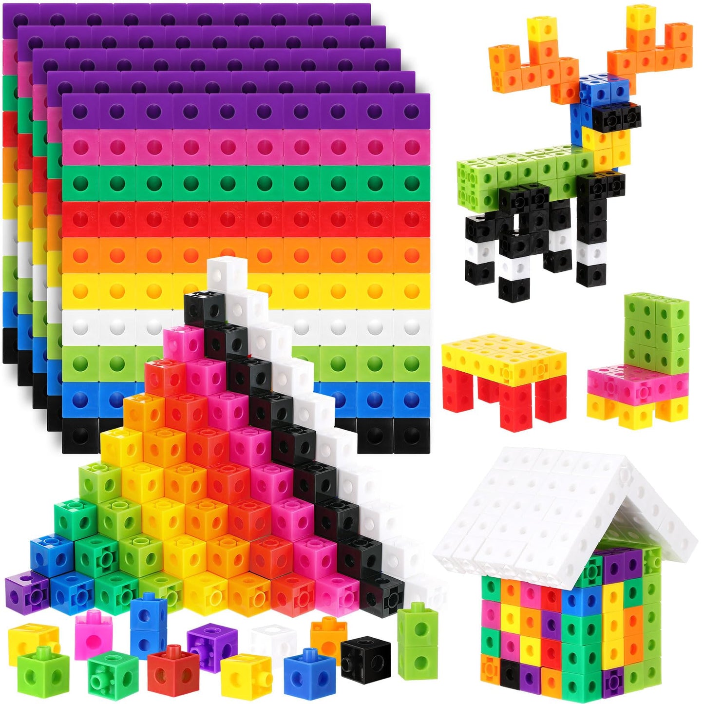 Jenaai 1000 Pieces Linking Counting Cubes, Plastic Counting Blocks, Colorful Math Cubes, Math Manipulatives Classroom Learning Supplies for Preschool Activities Boys Girls(Classic Style)