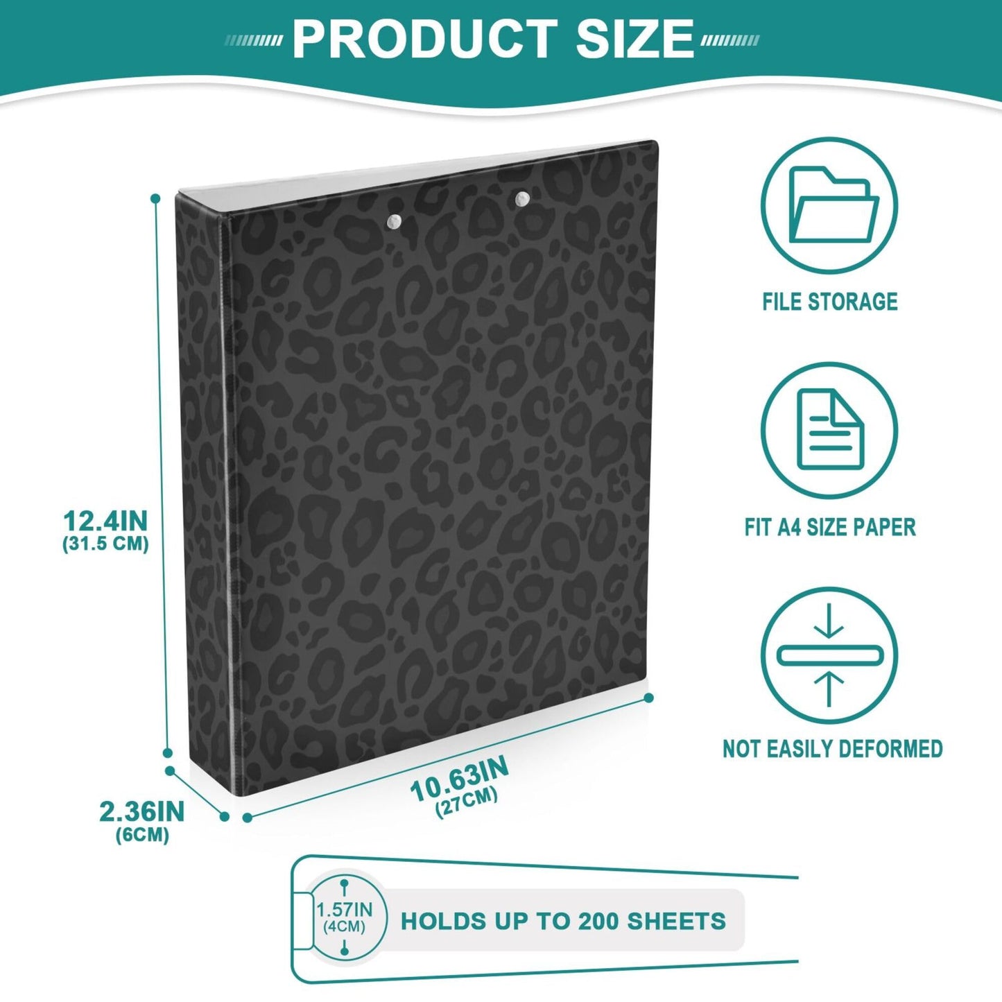 Black Cheetah Round Ring Binders 1.5 Inch Leopard 3 Ring Clipboard Binder for Office School Work Supplies File Folder 200 Sheet Capacity