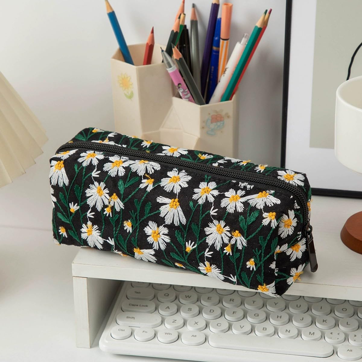 OZAOZ Cute Pencil Case Aesthetic Student Pencil Pouch Coin Pen Pouch Cosmetic Bag Office Stationery Organizer For Kids Teen School (Flowers-L)