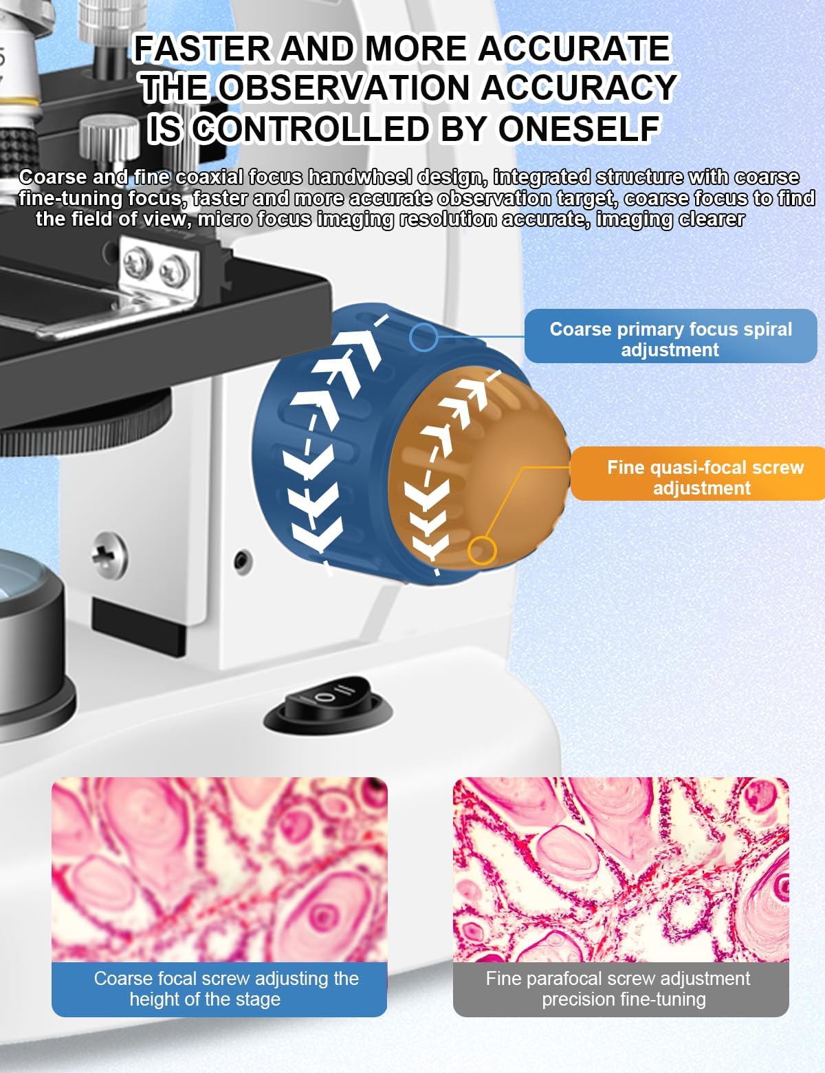 Woehrsh Microscope for Adults WF10x and WF25x eyepieces, 40X-2000X Magnification USB Camera, Microscope for Adults Suitable for Laboratory School Home Education（White Microscope）