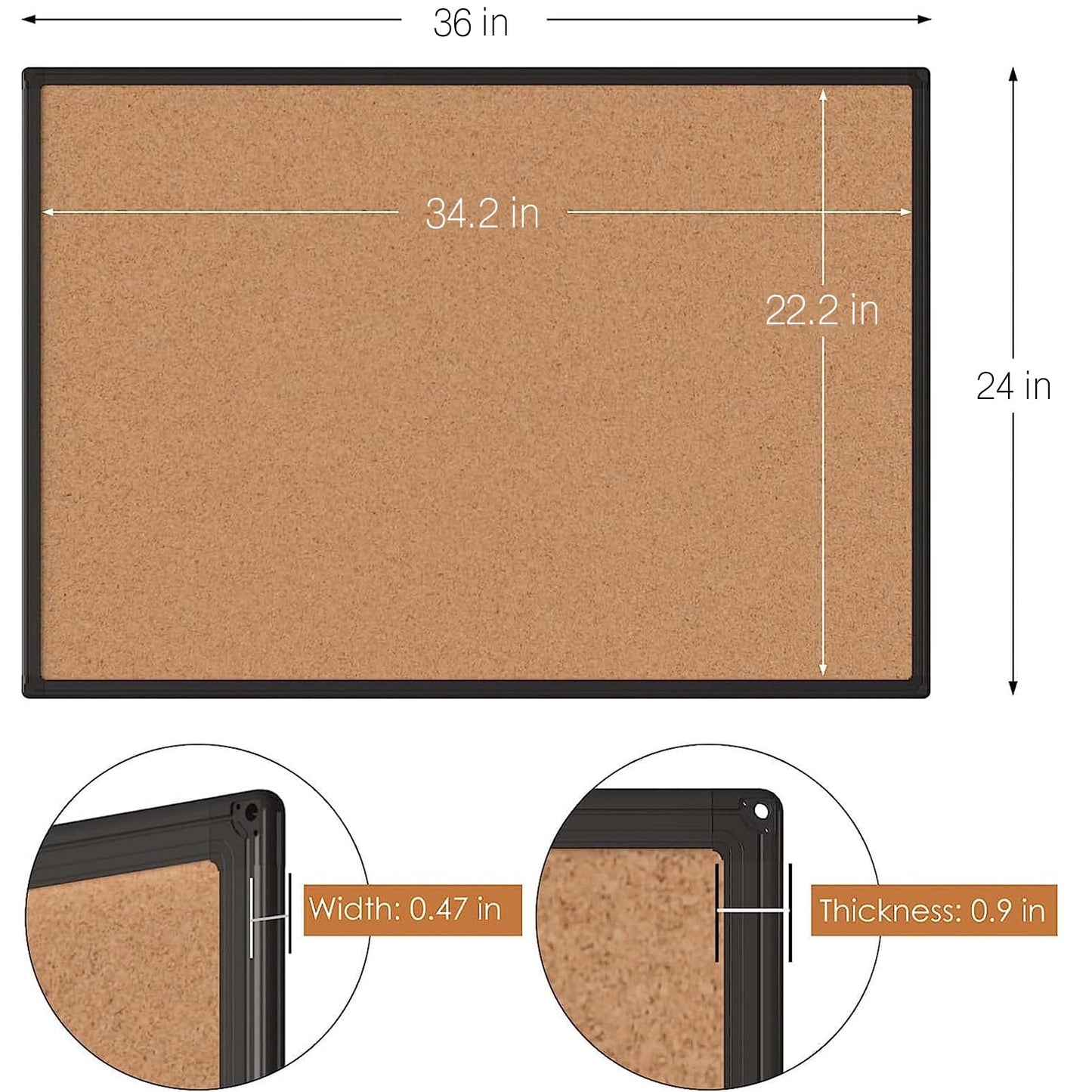 Board2by Cork Board Bulletin Board 24 x 36, Black Aluminium Framed 2 x 3 Corkboard, Office Board for Wall Cork, Large Wall Mounted Notice Pin Board with 16 Push Pins for School, Home & Office