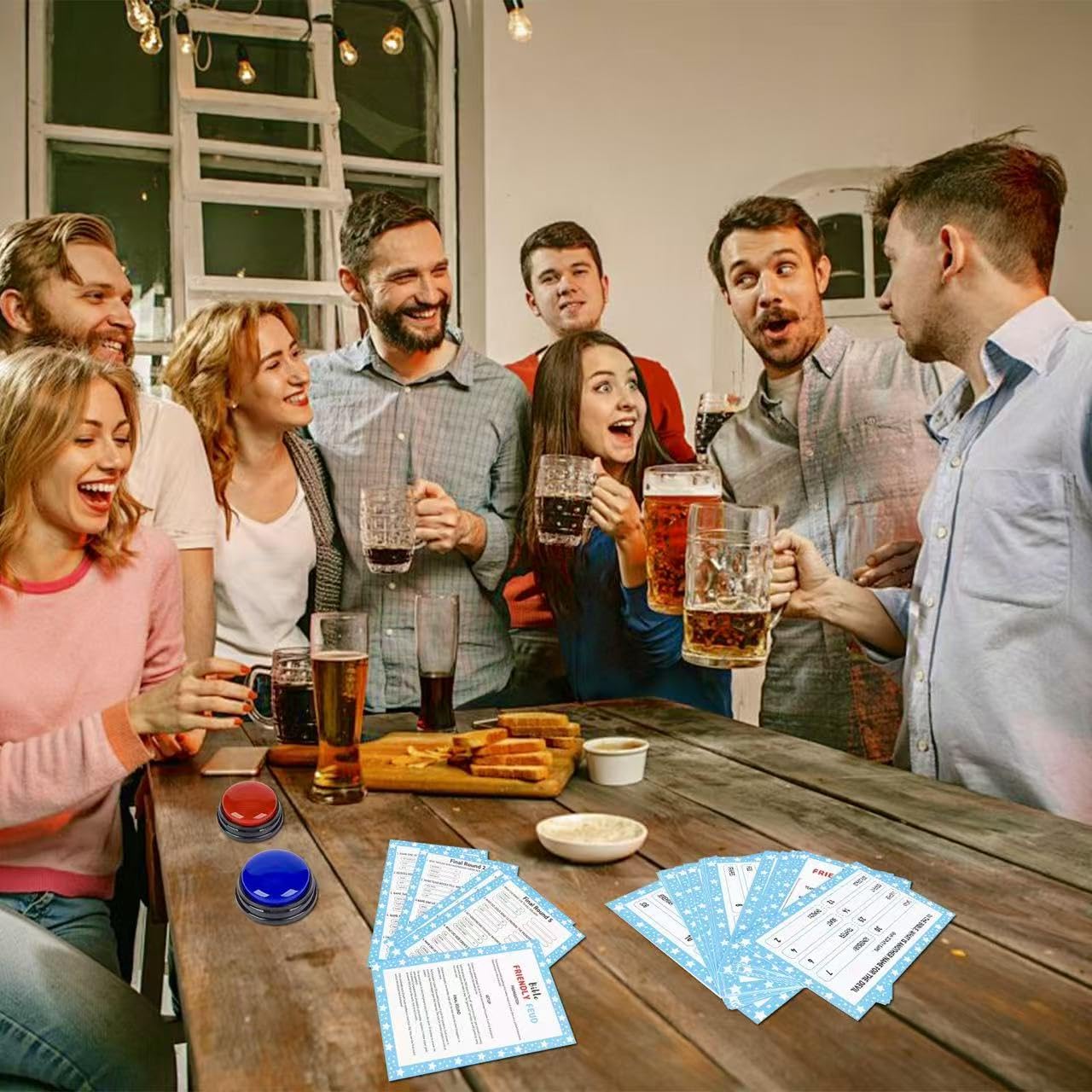 Christian Bible Friendly Feud Game with 2 Answer Buzzers, Family Feud Games Card Game Night Church Group Fun Trivia Quiz for Party Office Class Team Building