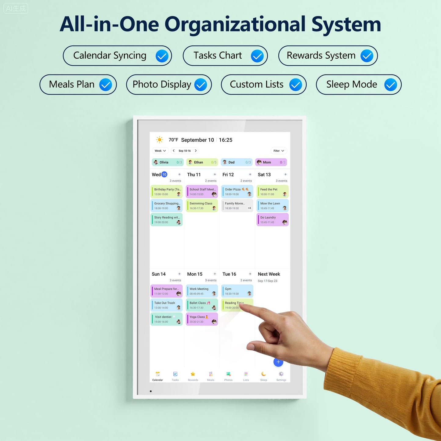 Digital Calendar, 21.5 Inch Electronic Calendar & Chore Chart, Smart Family Organizer with Interactive Touchscreen Display, Wall Mount or Desk Mount in Portrait or Landscape