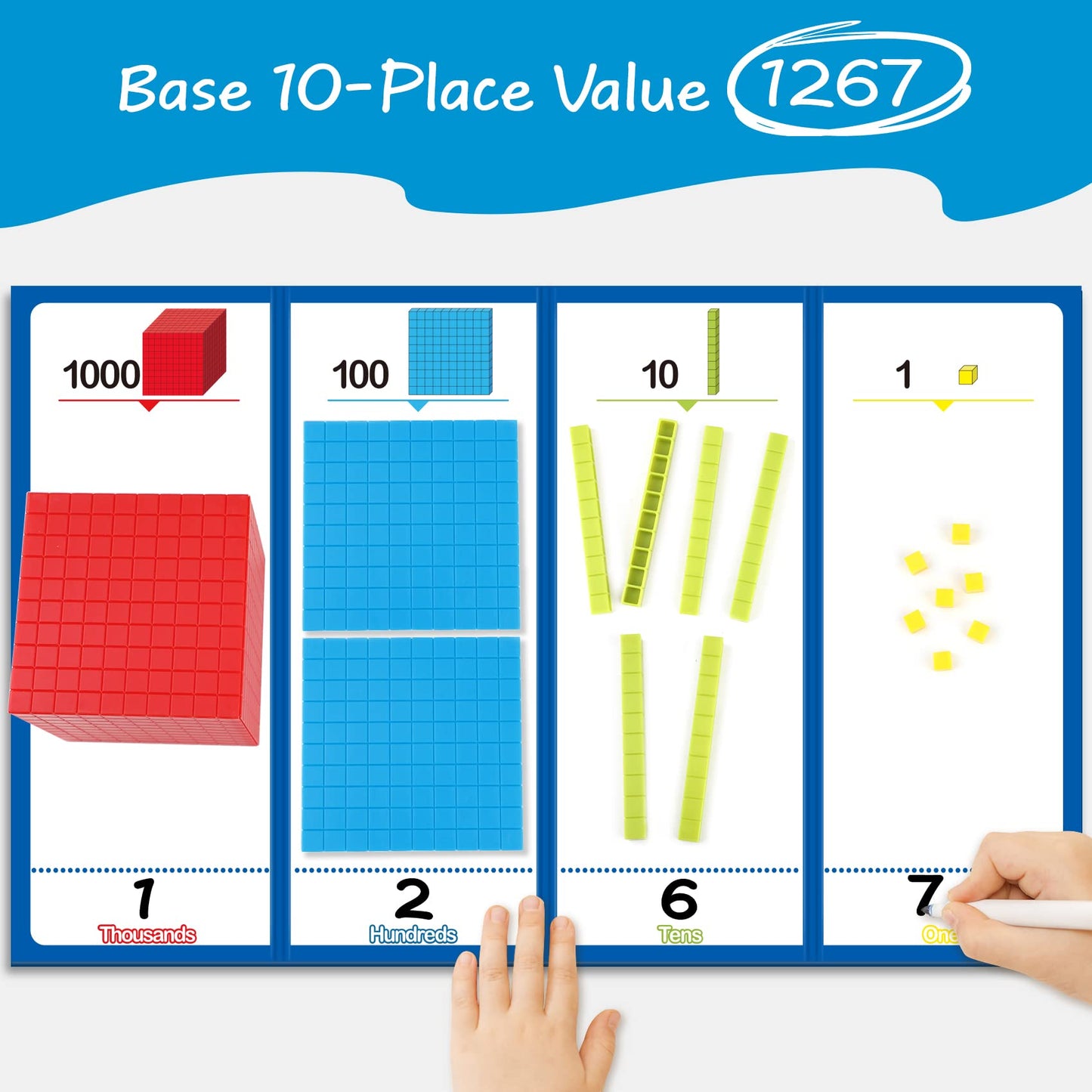 Torlam 131 PCS Base Ten Blocks - Place Value Blocks, Plastic Base 10 Math Manipulatives for 1st Grade, Addition and Subtraction Games Math Counters and Cubes for Kids