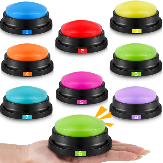 Xuhal 8 Pcs Recording Button Buzzers for Trivia Games with Number Recordable Answer Buzzers for Communication Pet Training Gift for Back to School Game Trivia Nights, 8 Colors (Vibrant Color,Simple)