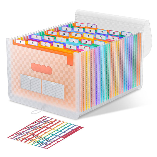 ThinkTex 26 Pockets Expanding File Folders, Accordion File Organizer with Expandable Cover, Monthly Bill Receipt Documents Organizer, A-Z Colorful Tabs, Letter/A4 Size -Orange