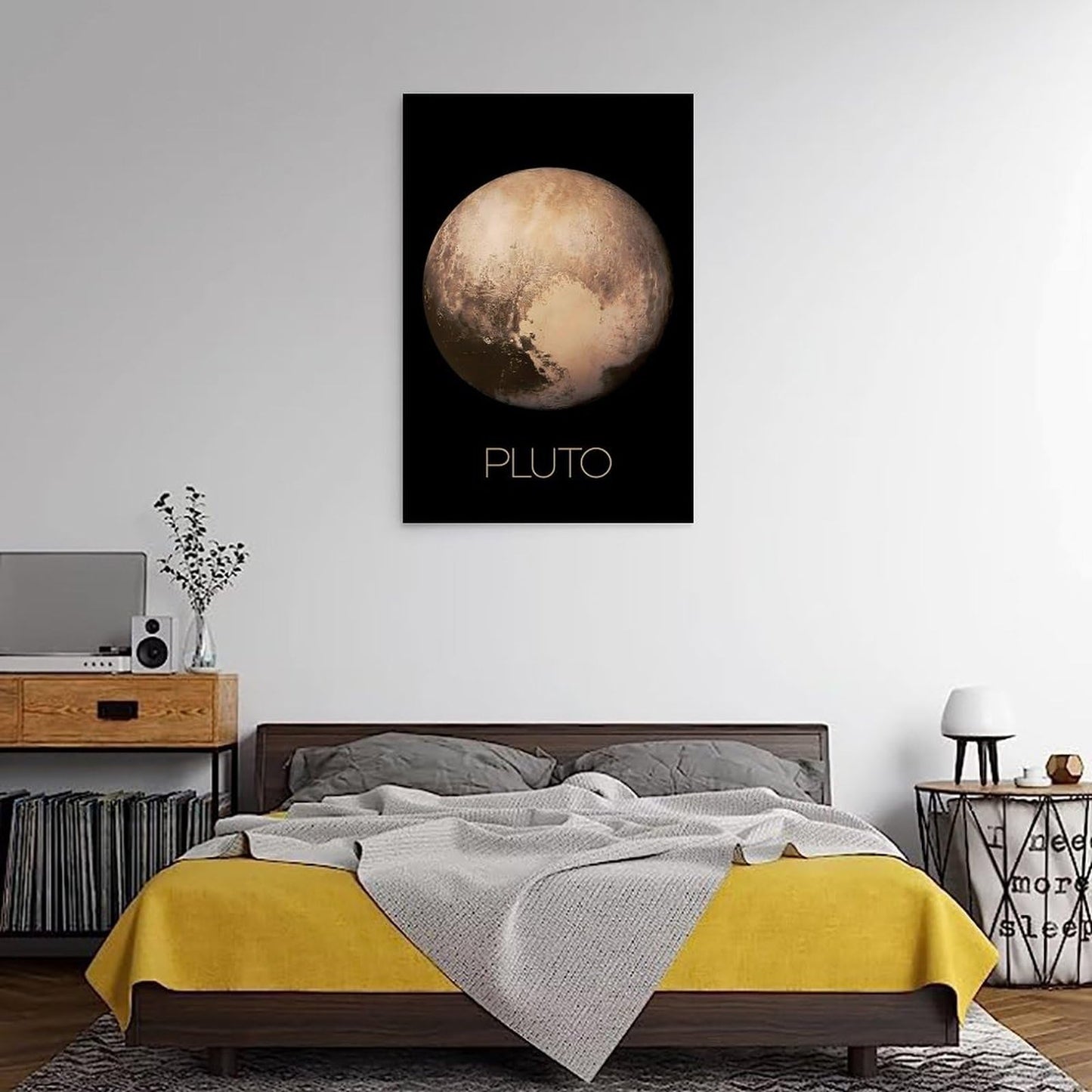 Solar System Planets Canvas Wall Art - Pluto Planet Space Poster for Kids Room Bedroom Classroom, STEM Educational Astronomy Decor, Science Gift for Boys Girls, 16x24 Inch Framed