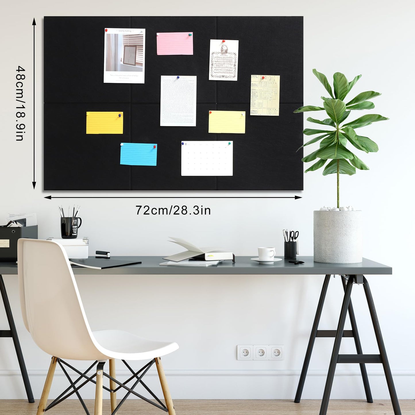 Large Cork Board 28" x 19", 6 Pack Felt Bulletin Board with Pushpins, Cork Boards Alternative with Self-Adhesive Strips, Felt Wall Tiles Pin Boards for Walls Office Home School Decor-Black