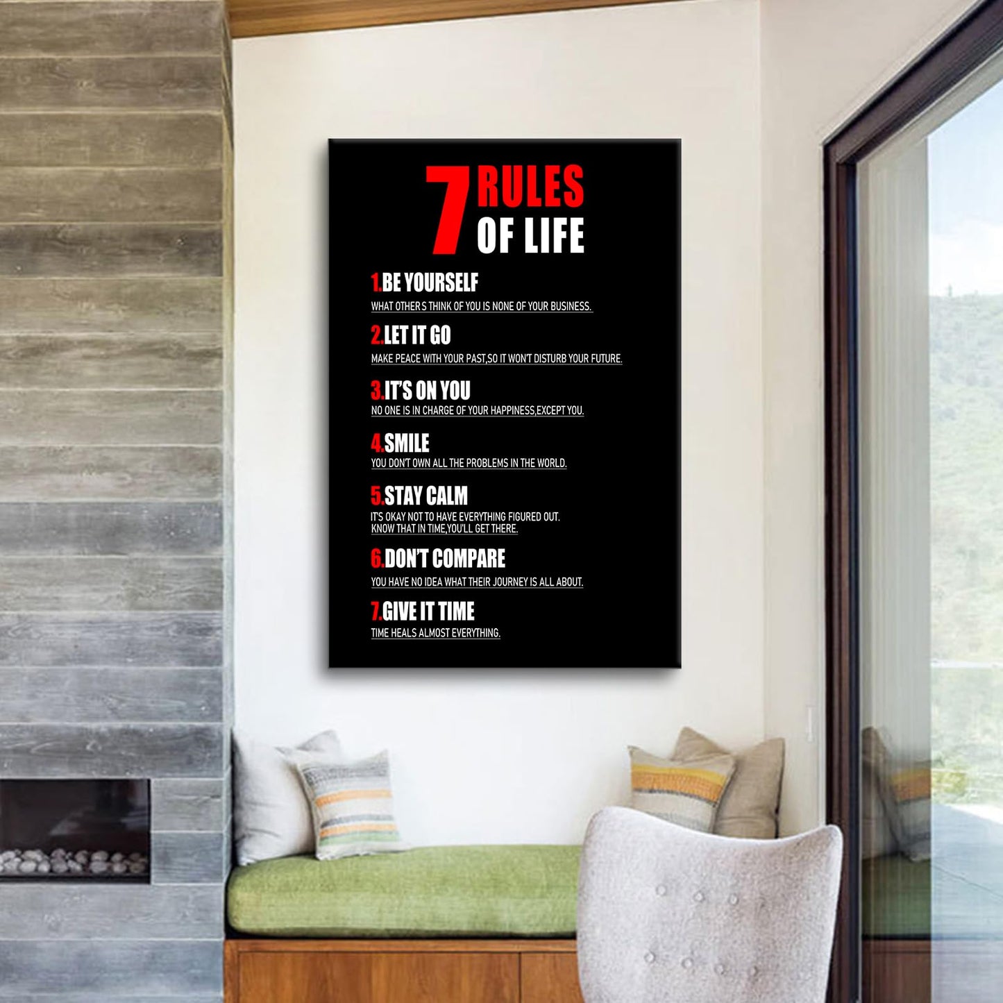 7 Rules of Life Inspirational Canvas Wall Art Motivational Poster Print Positive Quotes Pictures Painting for Home Office Living Room Wall Decor Ready to Hang [24''Wx36''H]