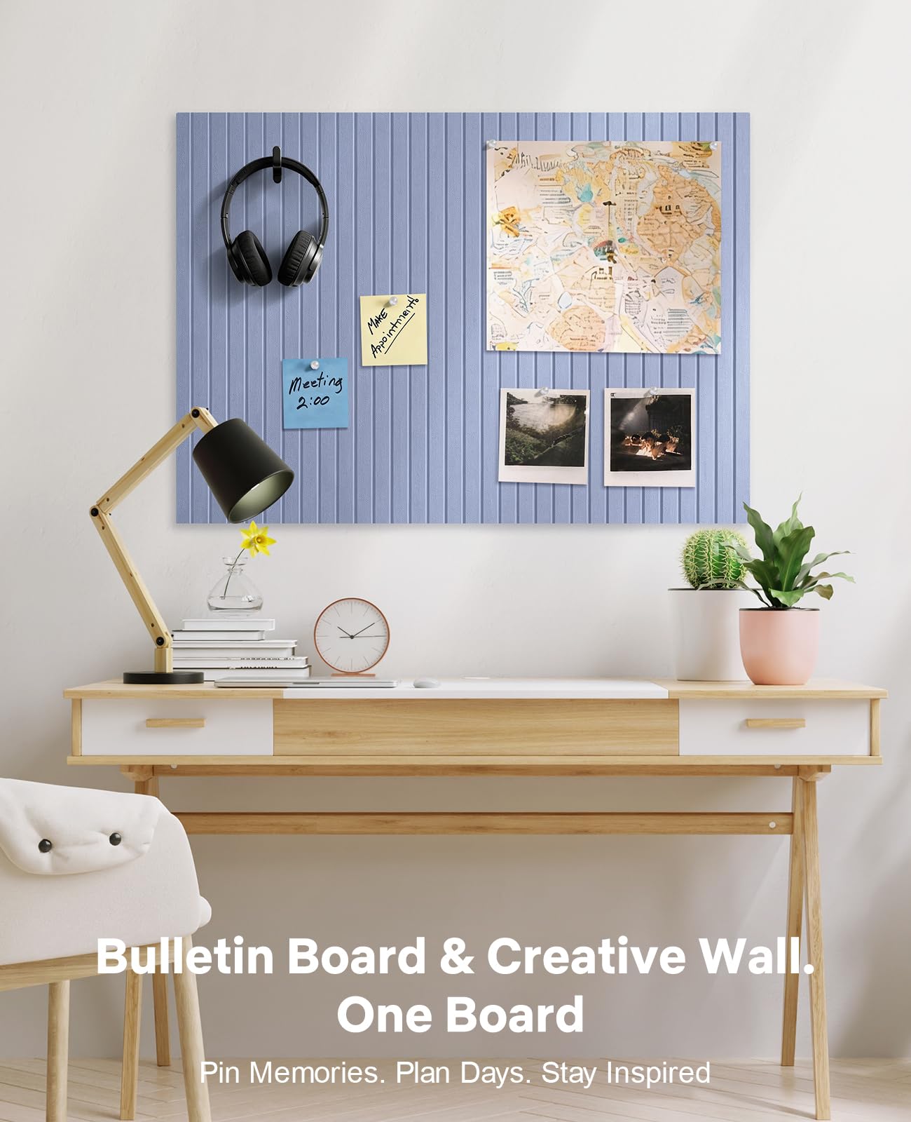 48" x 36" Large Cork Bulletin Board Tiles, Peel and Stick Felt Wall Panels for Vision, Message Center, Picture and Prayer Board for Office, Dorm, Room and Desk Decor(Soft Periwinkle)