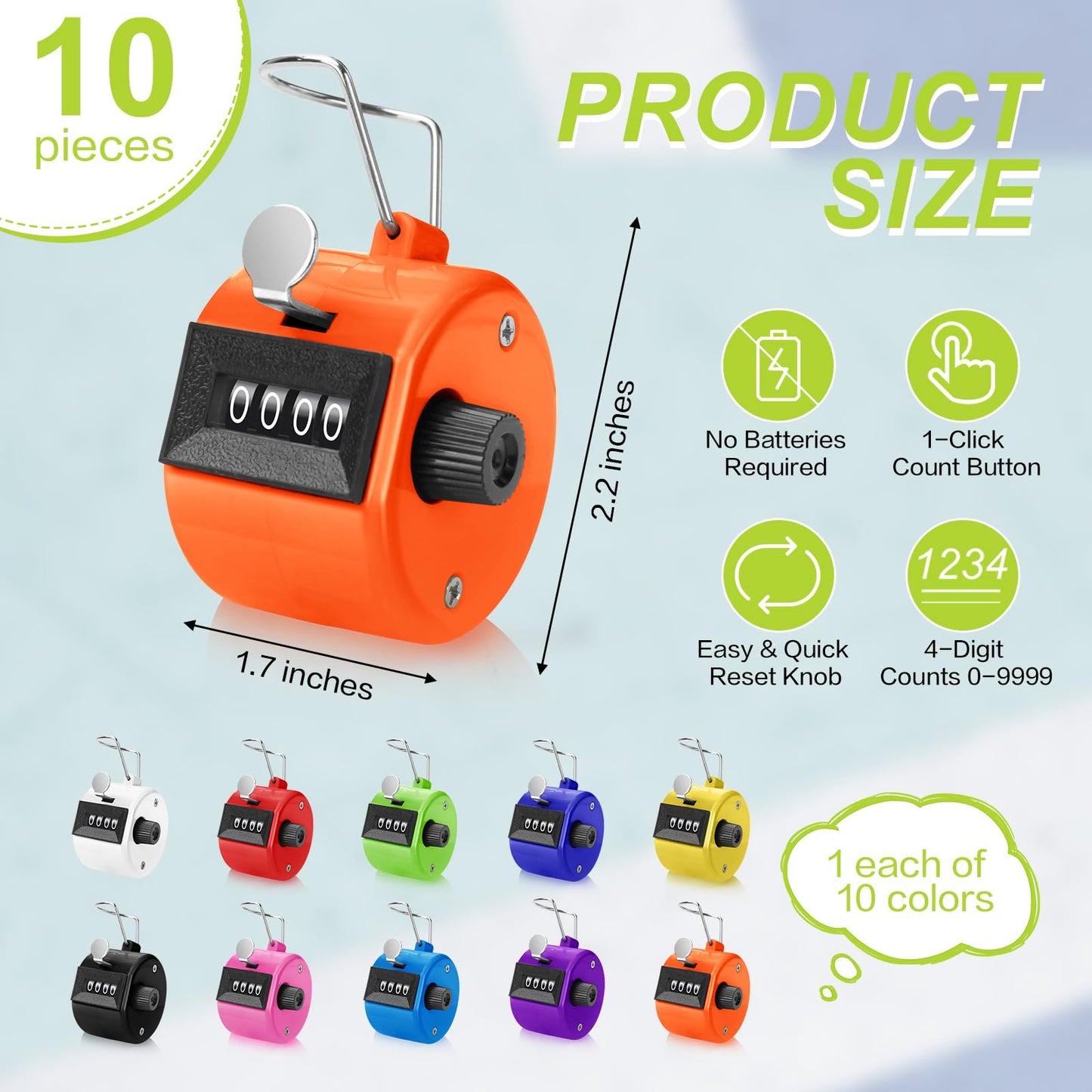 10 Pieces Handheld Tally Counter 4 Digit Mechanical Clicker Counter Multicolour Handheld Counter Clicker Plastic Pitch Counter for Counting School Golf Coaching Sports Knitting Events (10 PCS)