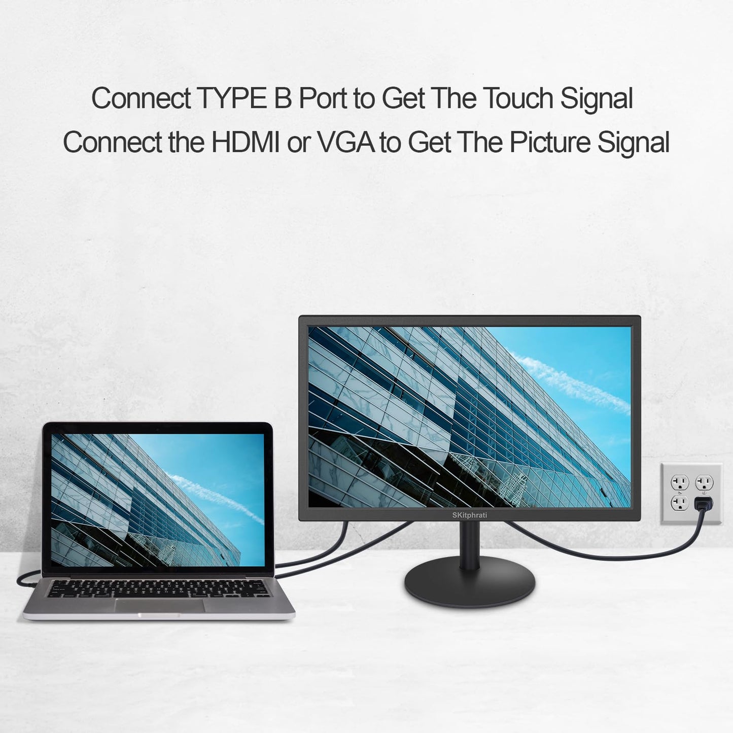 SKitphrati 18.5 Inch Touchscreen Monitor HD 1366x768, VESA Wall Mountable, 10-Points Computer Touch Screen PC Display with Type-B HDMI VGA Port, 75Hz Desktop Touch Display, Black