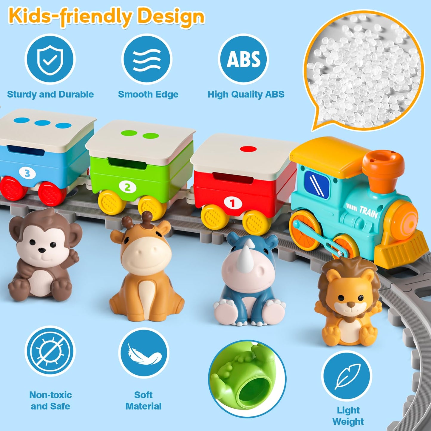 Toddler Toys for 1 2 3 Year Old, Electric Zoo Animal Train Set with Music, Lights & Steam, Montessori Counting, Matching & Sorting Learning Toys, Christmas Birthday Gifts for Baby Boys Girls 18 M+