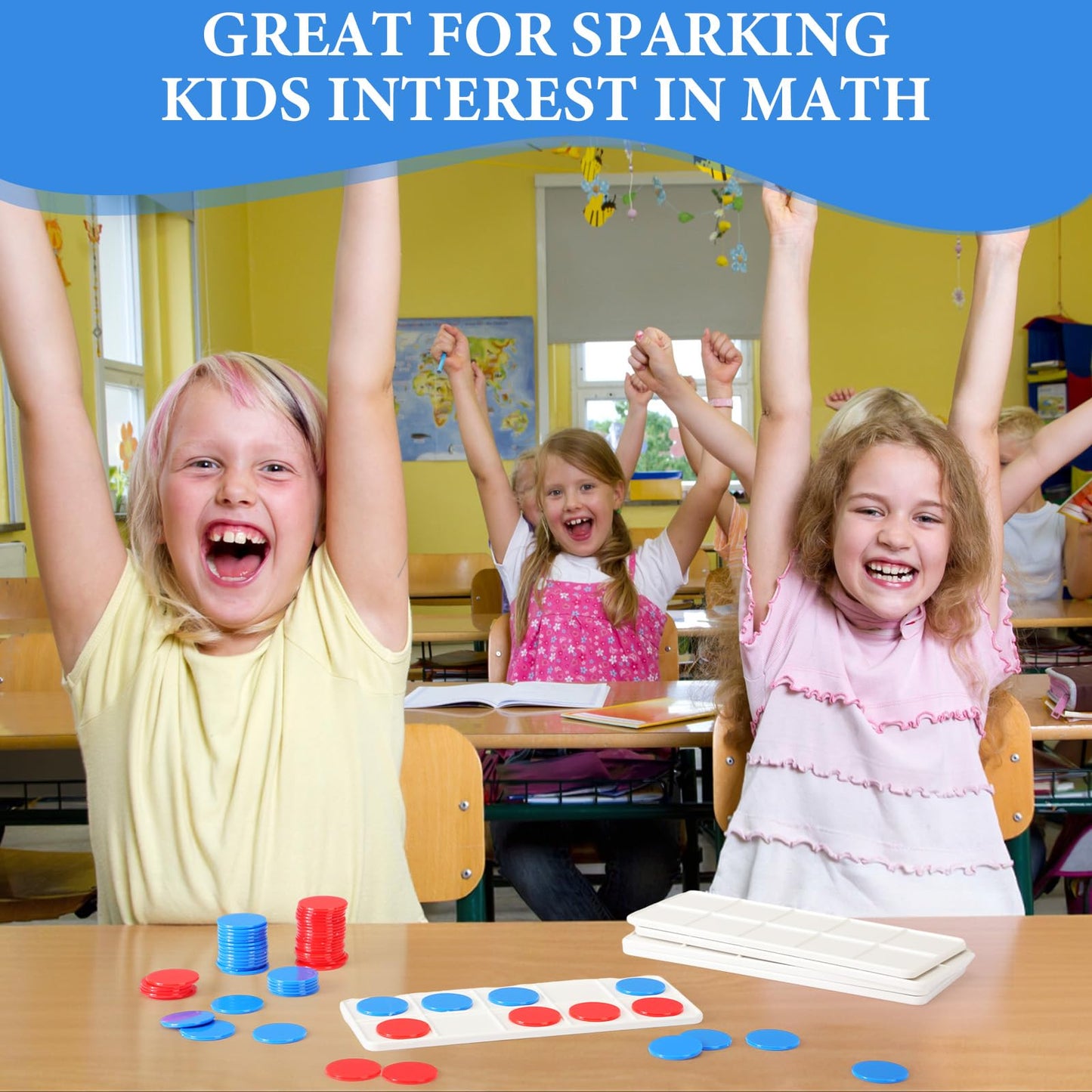 Soulchen 48 Sets Plastic Ten Frames for Classroom Math Manipulatives for Kids Classroom Math Counters Supplies Including 48 Plastic Ten Frames, 480 Counters for Teach Number Concepts (Red, Blue)