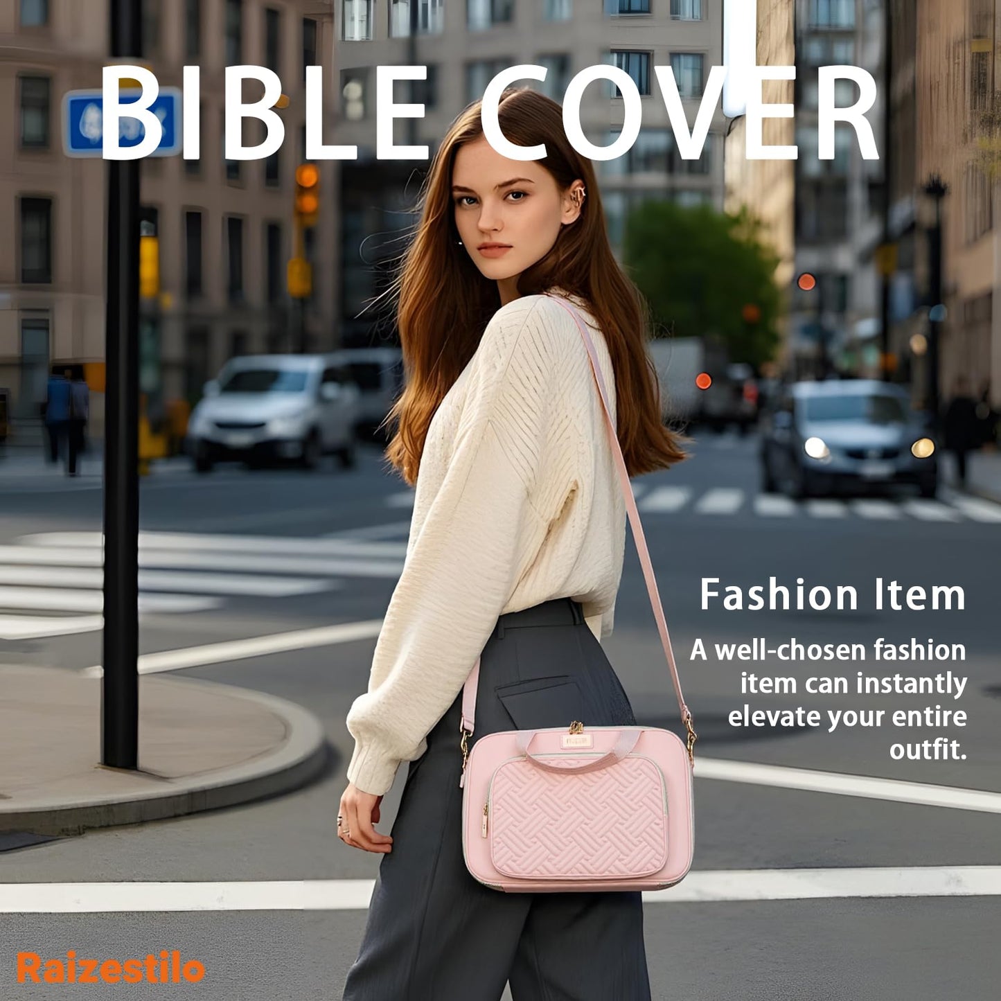 Bible Cover for Women Bible Case, Large Bible Bag, Bible Study Supplies Bible Journaling Kit Book Carrying Case with Bible Highlighters Tabs, Valentines Day Christian Gifts for Women (Pink)