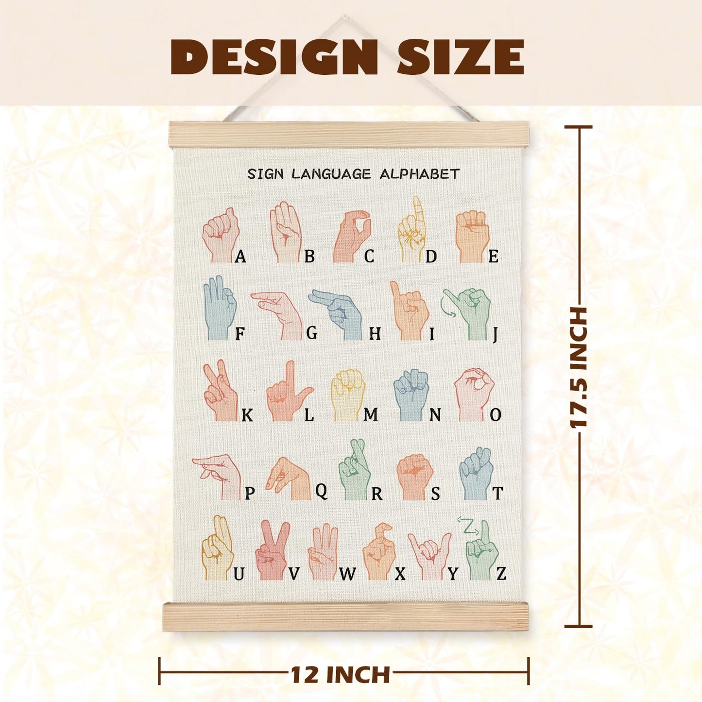 LUVADIAN Asl Alphabet Poster Hanger Frame,Sign Language Poster,Alphabet Posters for Classroom Wall,Sign Language Book for Kids,Toddler Learning Posters for Nursery Kids Room,12x16 Inches