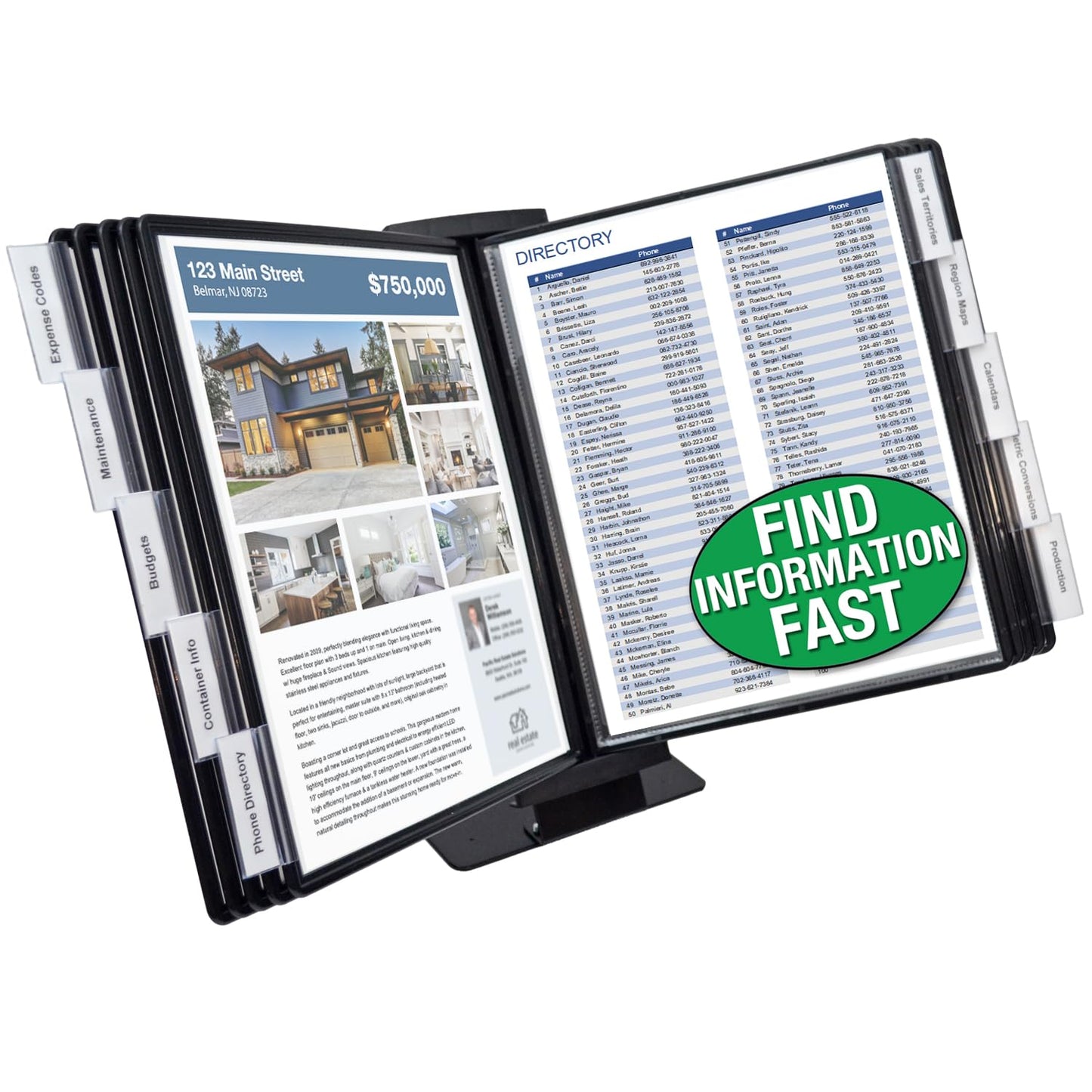 Ultimate Office AdjustaView FastFind 10-Pocket Desktop Reference Display Organizer with All Black EZ Load Pockets to Display 20 Sheets of Your Most Important Letter Sized Documents