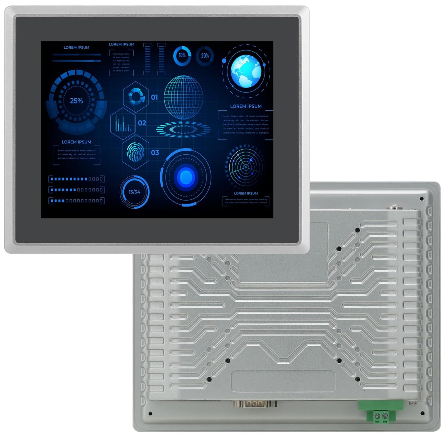 TouchWo 8 inch Industrial Embedded Touchscreen Monitor, Capacitive Multi-Touch Screen Industrial Front IP65 Monitor Built-in Speakers, HD-MI in, USB, VGA, 16:9 1024x768 Display