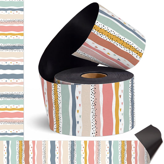 Tenceur 48 ft x 2.76 Inch Magnetic Borders for Whiteboard Decoration, Boho Polka Dots Stripes Magnetic Bulletin Board Border Set for Summer Classroom Office Chalkboard Poster Board Decor
