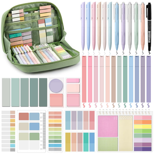 Jutom 41 Pcs Aesthetic Book Annotation Kit with Pencil Bag Bible Journaling Kit Notebook Sticky Note Tab Highlighter Black Ink Pen Page Marker School Office Supplies Christmas Bible Lover Gift(Green)