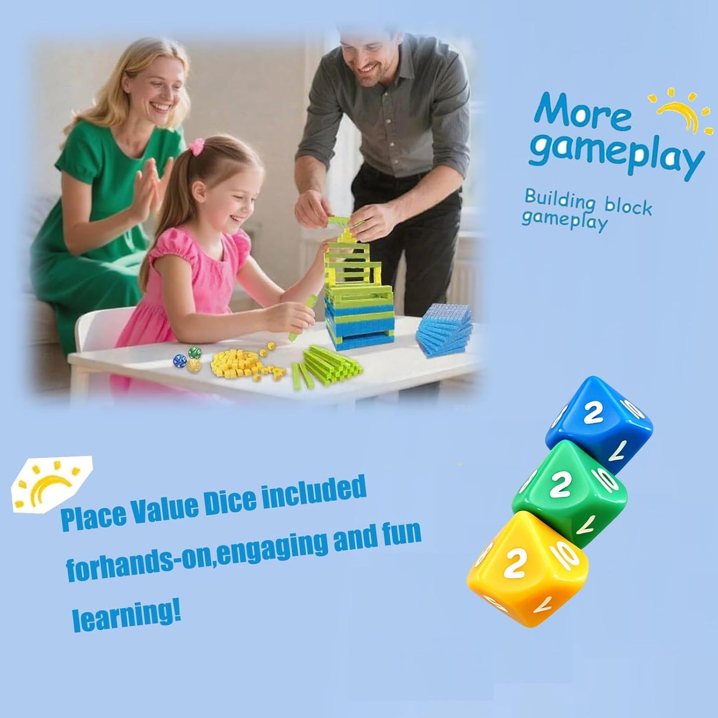 JUGGPENG Plastic Base Ten Blocks with Place Value Chart, Math Manipulatives for Kids, Math Cubes for Kindergarten 1st-3rd Grade, Counting Cubes for Math Learning Tools, 137 Pcs