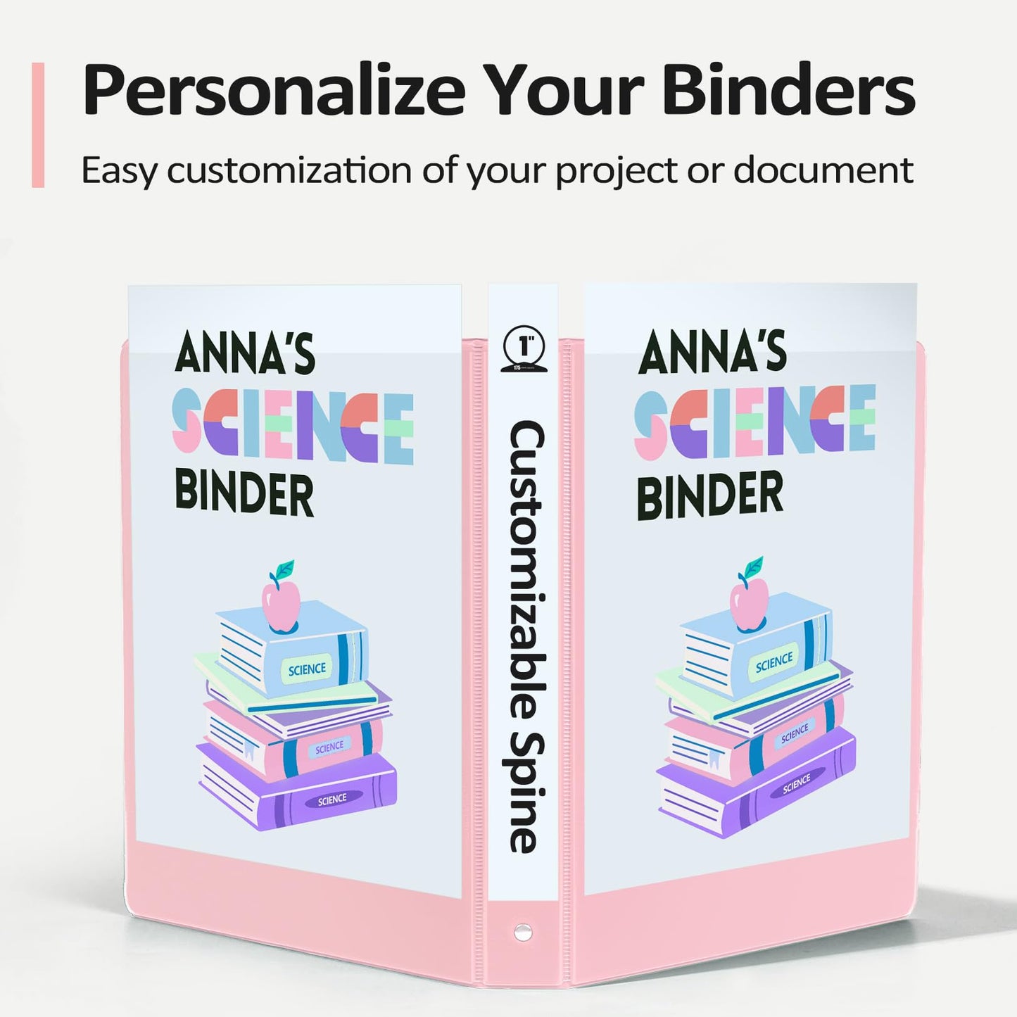 BinderX Extra Durable 3 Ring Binder, Round Ring 1 Inch Binders, Fits 175 Sheets of 8.5x11 Paper, Customizable View Cover with Inside Pockets, Cute 1" Binder, School Supplies for Girls, White