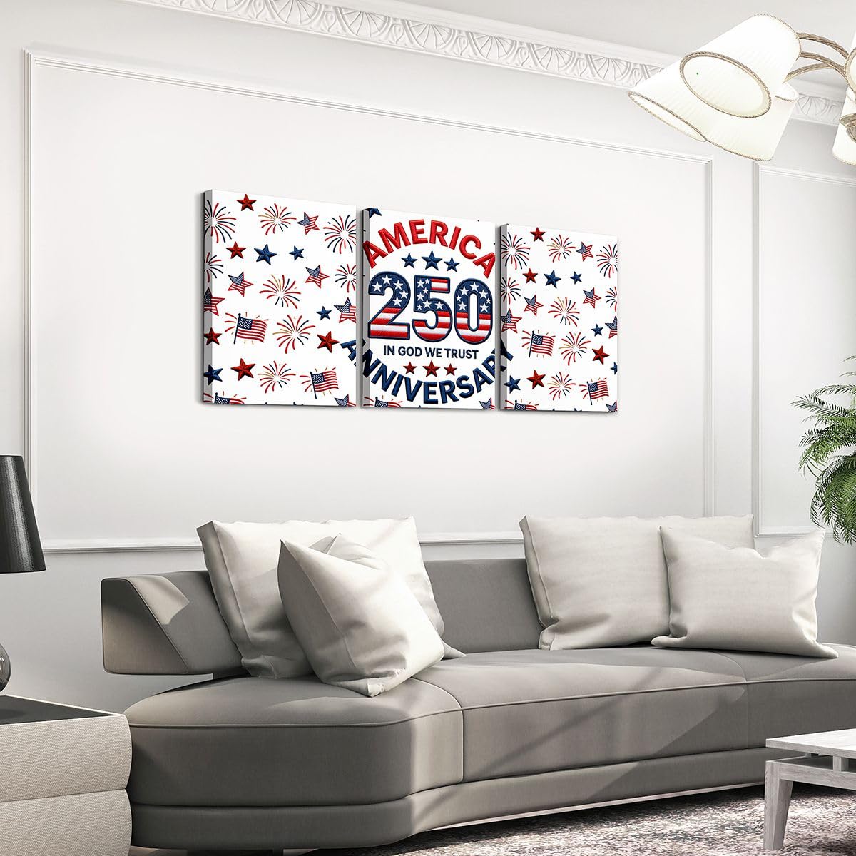 Feelyou Patriotic 250th Anniversary 3 Piece Canvas Wall Art for Living Room Bedroom 4th of July Wall Art for Home Decor America Star Print Office Decor Artwork Red Blue Picture Posters