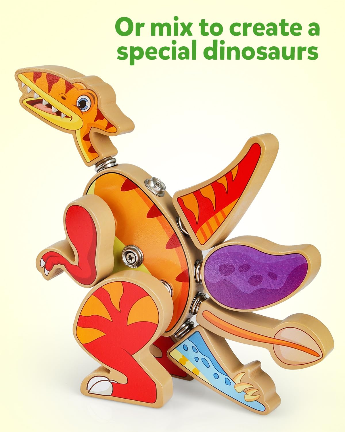 Coogam Dinosaur Snap Together Building Toys, Wooden Take Apart Dinosaur Playset, STEM Montessori Educational Fine Motor Skill Toy Gift for 3 4 5 Years Old Kids