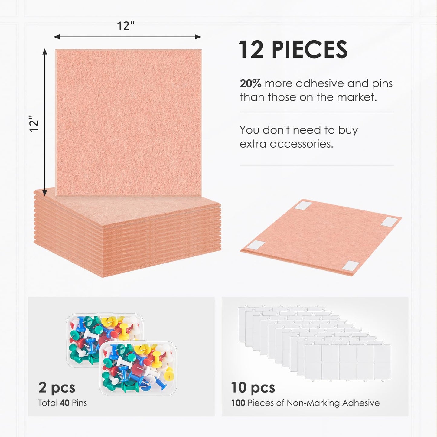 Large Cork Board for Walls 48"x36" |Cork Board Alternative| 12 Pack Felt Wall Tiles| Pink Bulletin Board with Removable Adhesive | Cork Boards Pinboard for Office Home Classroom，Pink
