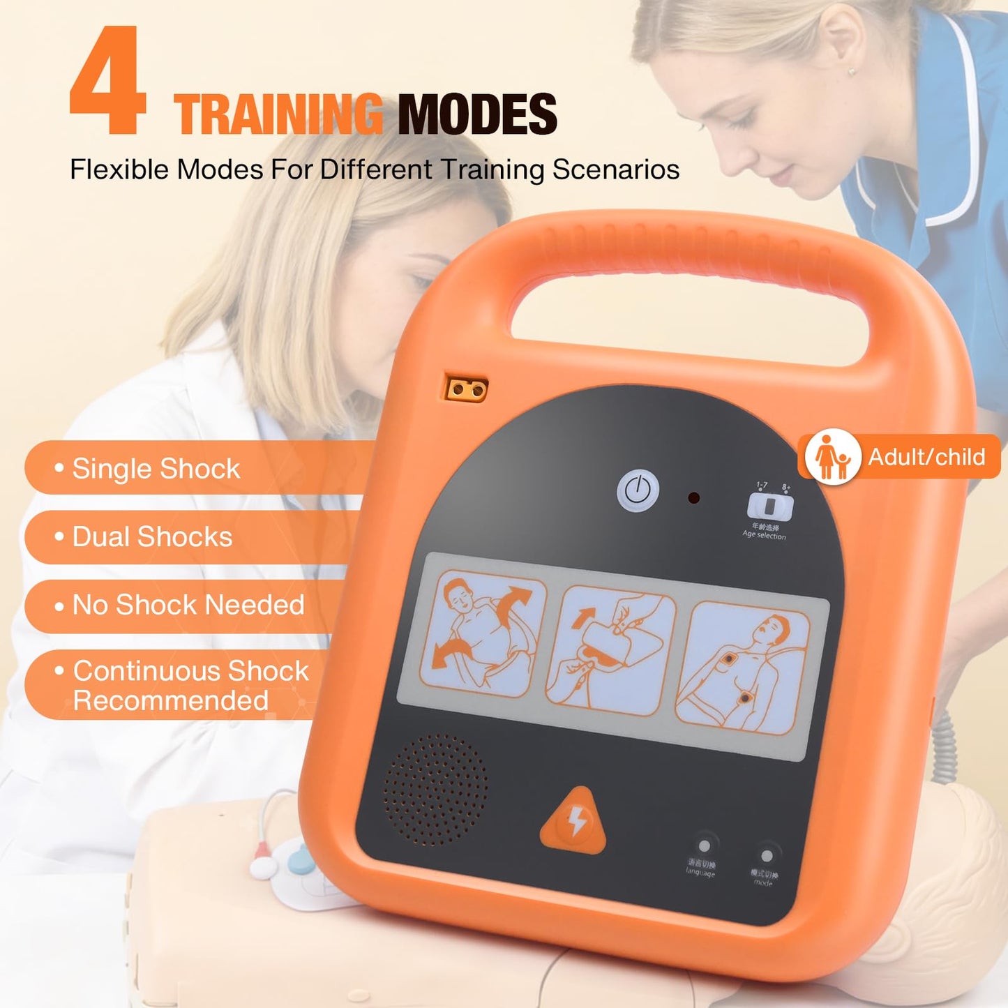 Portable Trainer Device for Emergency Response Courses, with Voice Guidance, 4 Training Modes, Reusable Training Pads, Carrying Case Included