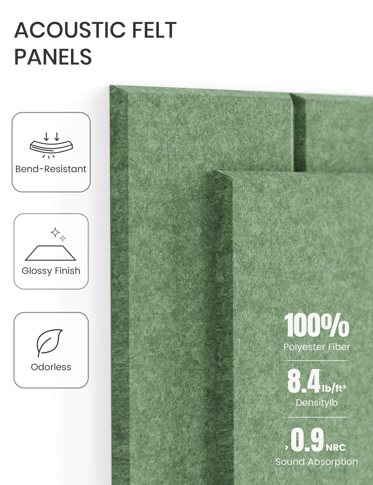 Felt Bulletin Board Tiles -28"x18" with 40 Adhesive Tabs, Cork Board Alternative for Office Decor, Push Pin Board Wall Organizer 6-Pack (Moss Green)