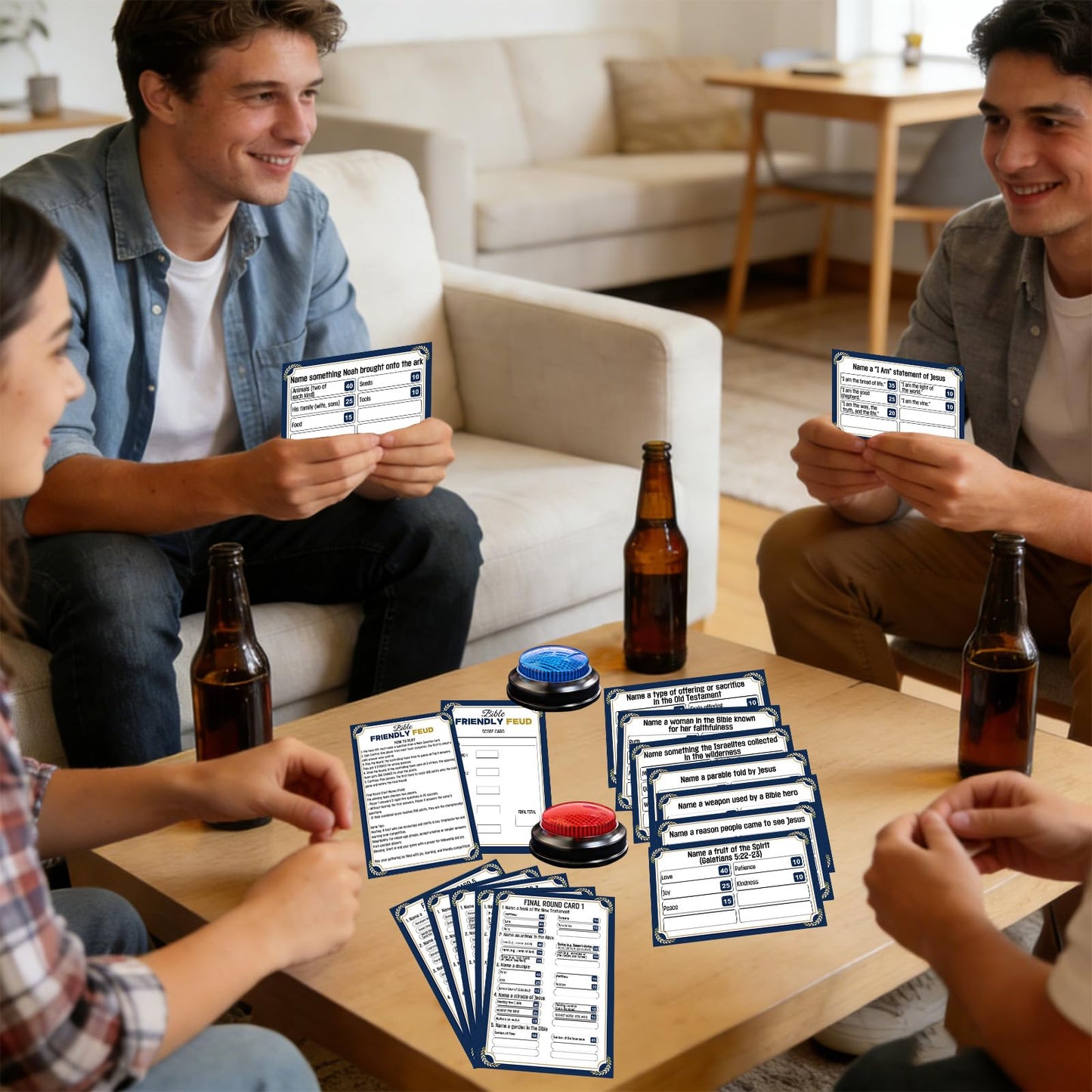 Christian Bible Family Feud Game with 2 Buzzers for Trivia Games, Religious Card Game Set for Church Groups, Easter Party & Family Game Night, Fun Bible Games for Adults and Family Team Building