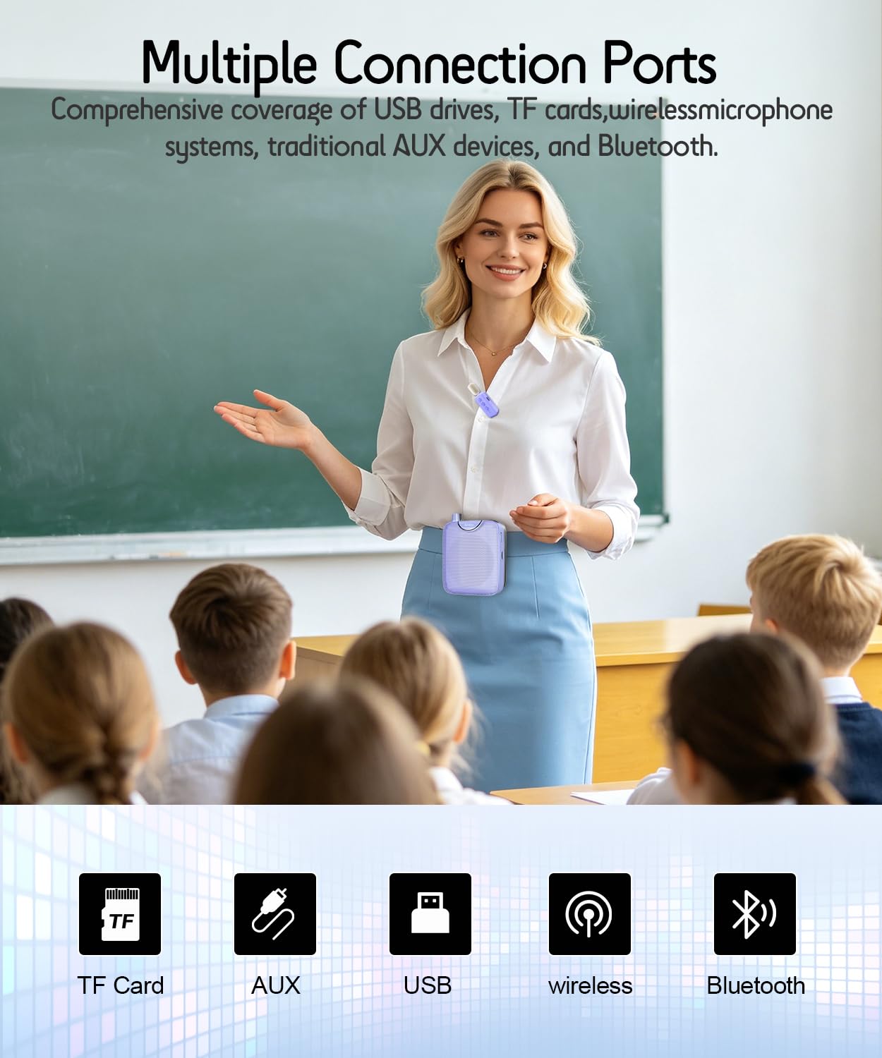 SHIDU 35W Power Voice Amplifier with Bluetooth Wireless Lavalier Microphone, Portable Teacher Mic with Speaker Personal Clip On Microphone System for Teacher Meeting Training-M500 (Purple)