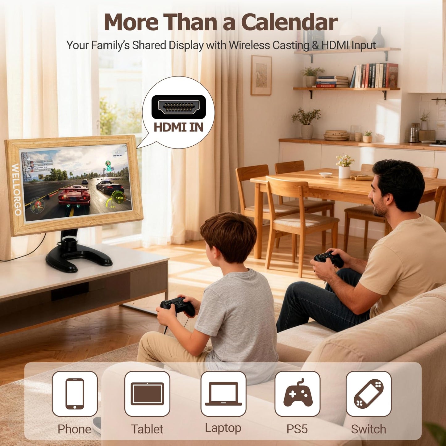 Wellorgo 15.6" Digital Calendar, Electronic Smart Calendar for Family Daily Planner/Chores Chart for Kids,Touch Screen with Remote, Streaming Apps Available, Picture Frame & 360° Rotatable Desk Stand