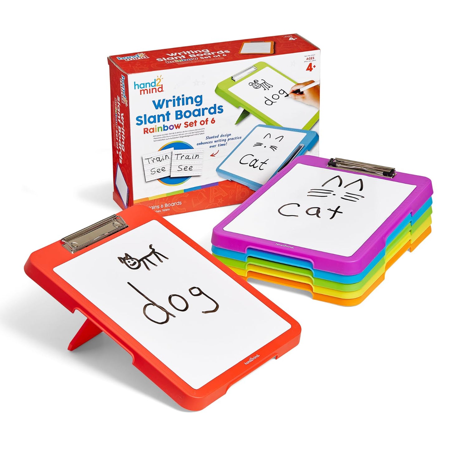hand2mind Rainbow Writing Slant Boards, Desktop Whiteboard Clipboards, Reusable Handwriting Practice for Kids, Learn to Write Letters, Classroom Teacher Supplies, Multicolored, Set of 6