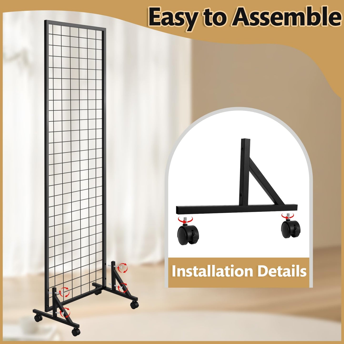 Blulu 4 Pcs Standing Grid Panels Tower, 2' x 6' T Base Grid Wall Display Racks Freestanding Vendor Events Display Racks Kit for Home Retail Trade Show Arts Craft Fair (Black)
