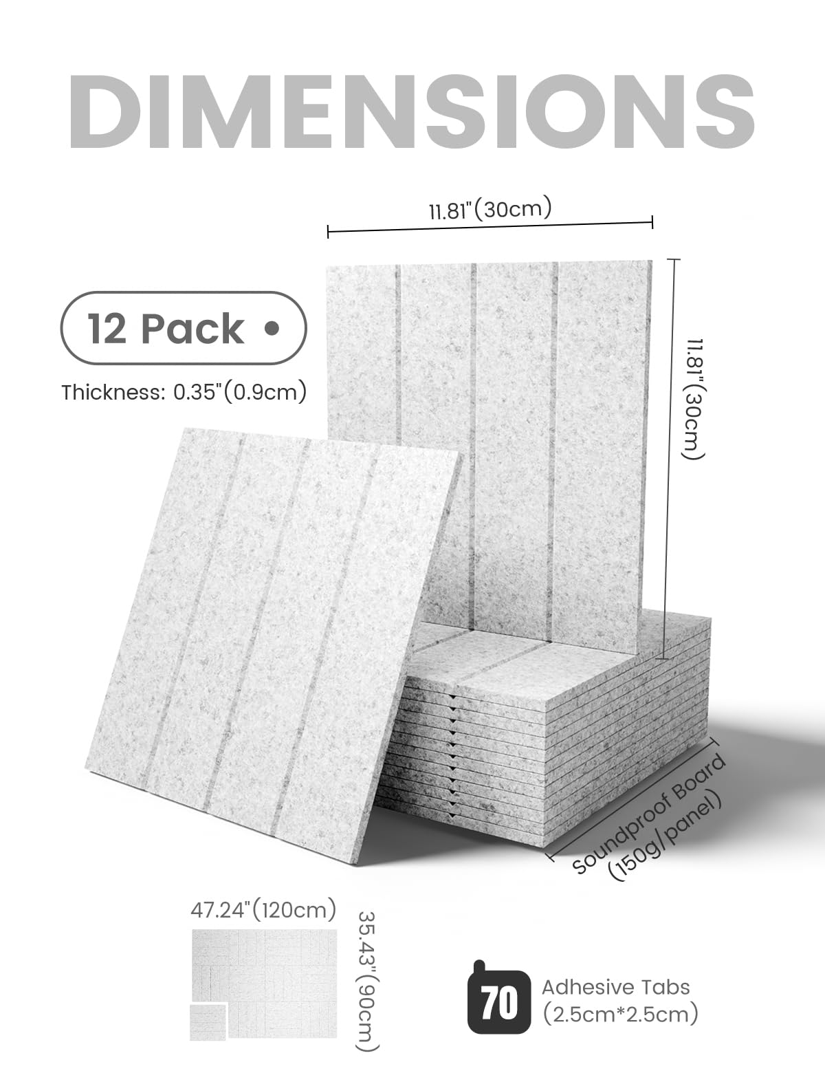Fluxynara Large Felt Bulletin Board 48" x 36" Cork Board Alternative-12 Pack with 70 Safe Removable Adhesive Tabs, Cork Boards for Walls Cork Board for Home Office Classroom Pin Board-Light Gray