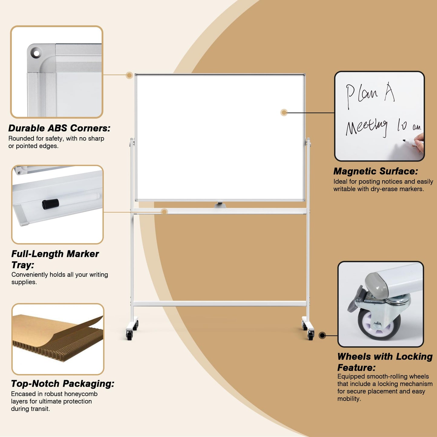 Rolling Whiteboard/w Height Adjustable, Mifuro 24 X 36 Large Portable Dry Erase Board with Stand and Wheels for Office,Classroom &School, White