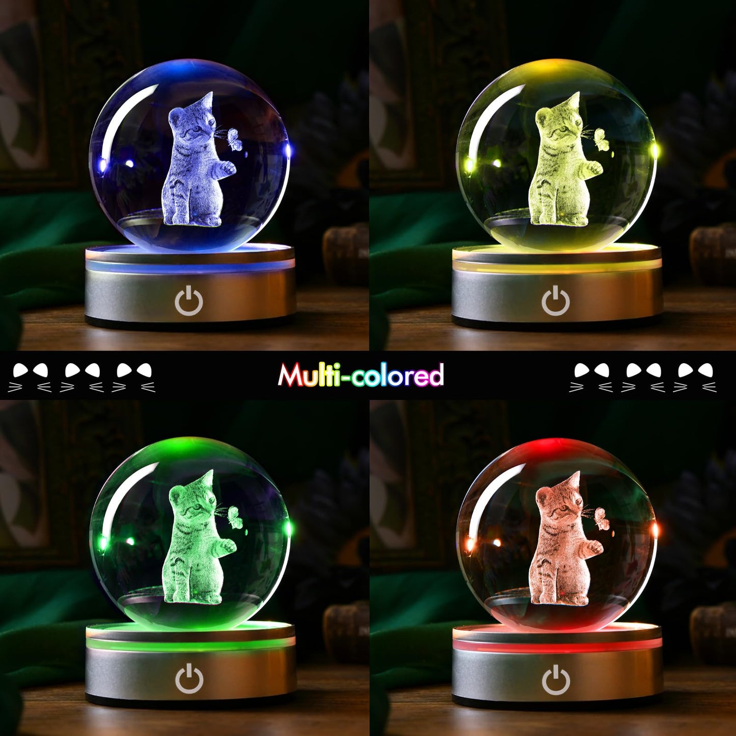 IFOLAINA Cat Lovers Gifts for Women Christmas 3D Crystal Ball Decor Lamp Cat Themed Gifts for Her Wife Mom Birthday Kitten Snow Globe