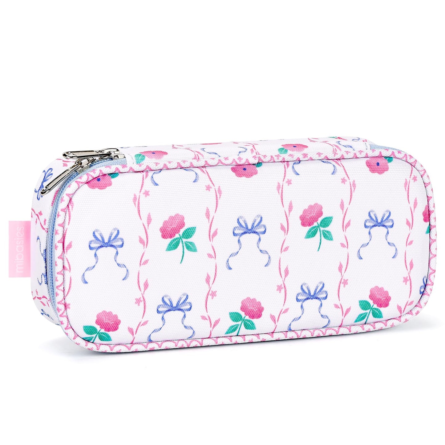 mibasies Girls Pencil Case for Kids, Multi-Slot Pencil Pouch, Bowknot Rose Sky Blue