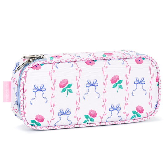 mibasies Girls Pencil Case for Kids, Multi-Slot Pencil Pouch, Bowknot Rose Sky Blue
