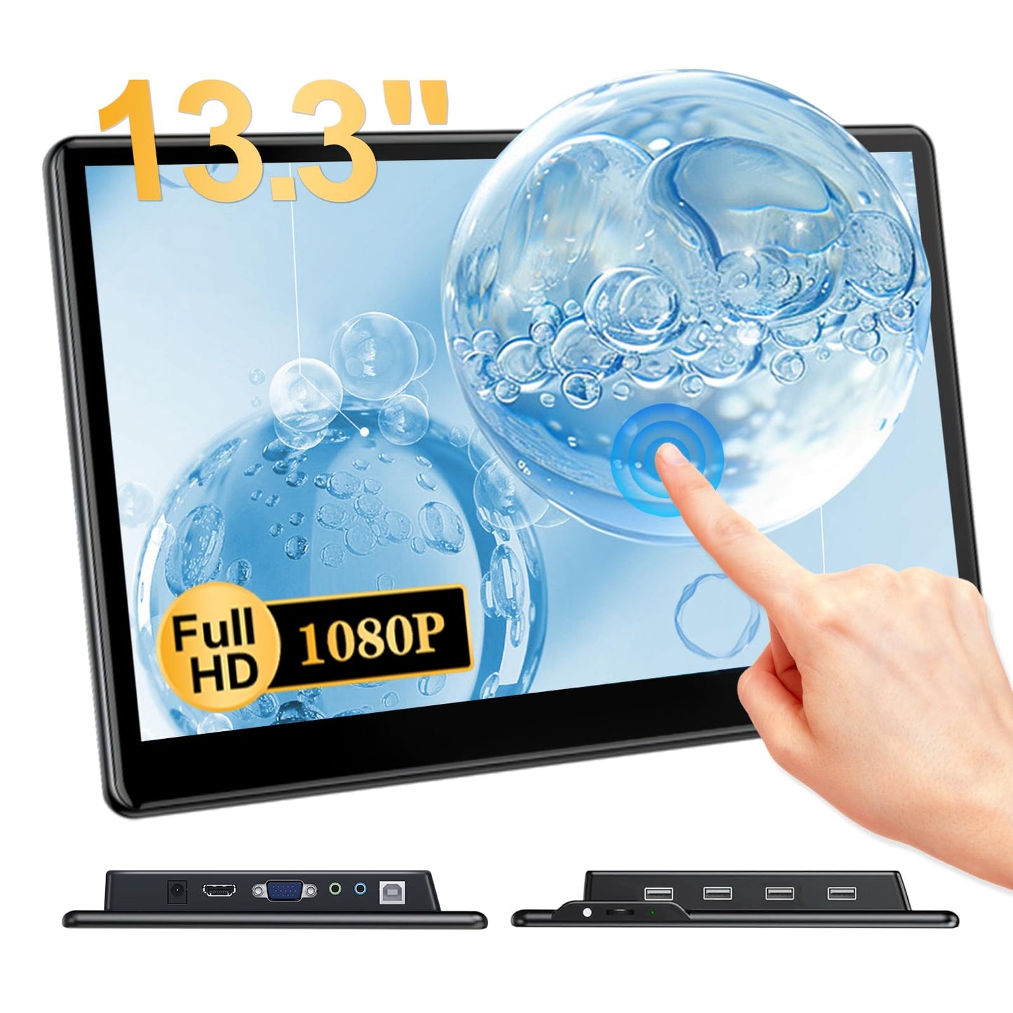 JUNEBOX 13.3'' Portable Touch Screen Monitor,VESA Touchscreen Display,1080P 10-Point HDMI VGA Port Ultra-Slim Portable Laptop Touchscreen Monitor for PC MacBook Phone PS Xbox(13.3 inch) 1